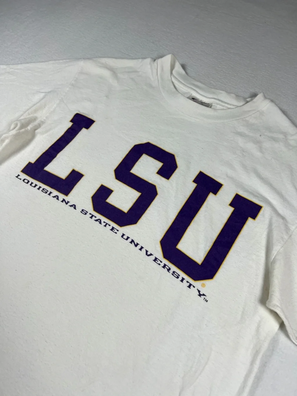 Vintage Champion LSU Tigers White T-Shirt Mens Size M 100% Cotton - Picture 2 of 10